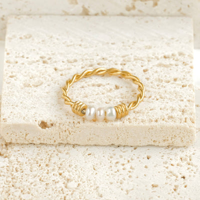 Freshwater Pearl Rings - Stainless Steel Dainty Pearl Rings