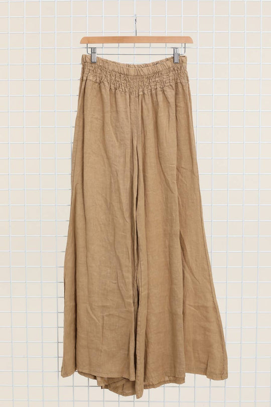 Flared Linen Pants w/ Wide Waistband