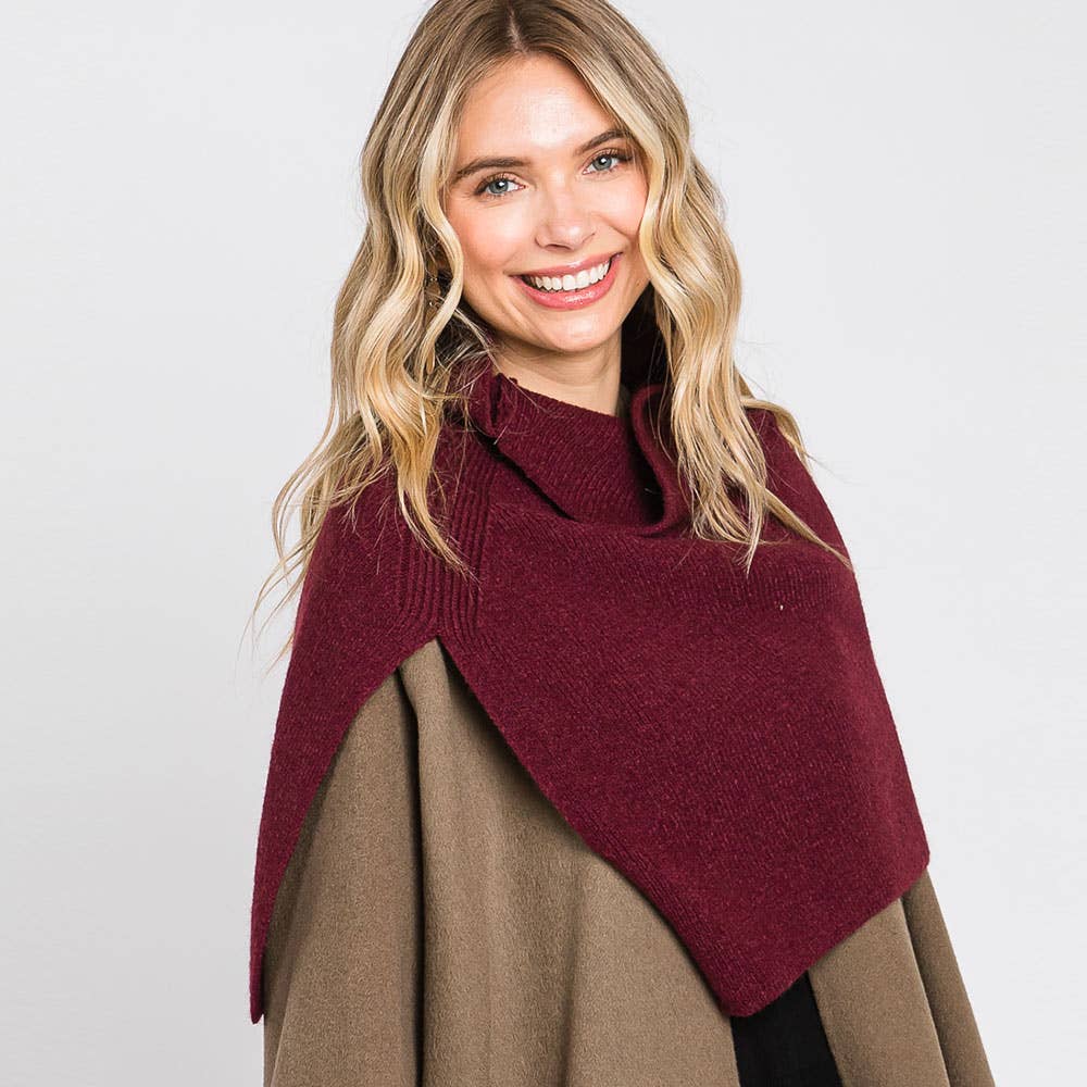 Slit Turtleneck Knit Shawl Scarf