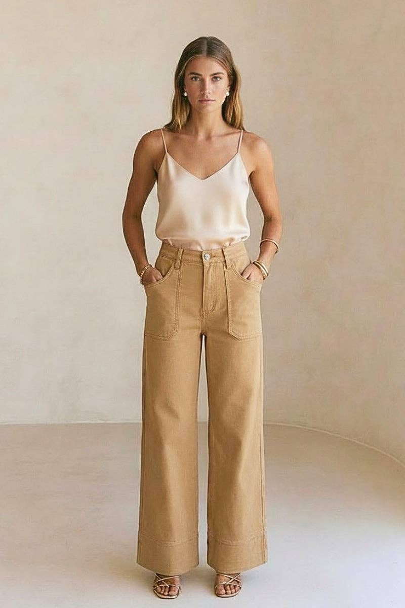High Rise Tummy Control Garment Dyed Palazzo Jeans