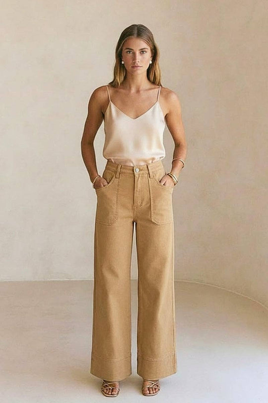 High Rise Tummy Control Garment Dyed Palazzo Jeans