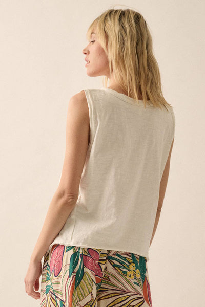 Easy Fit Cotton Slub Raw-Edge Henley Tank Top