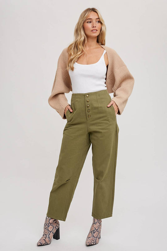 High-Rise Button Front Slouchy Pants