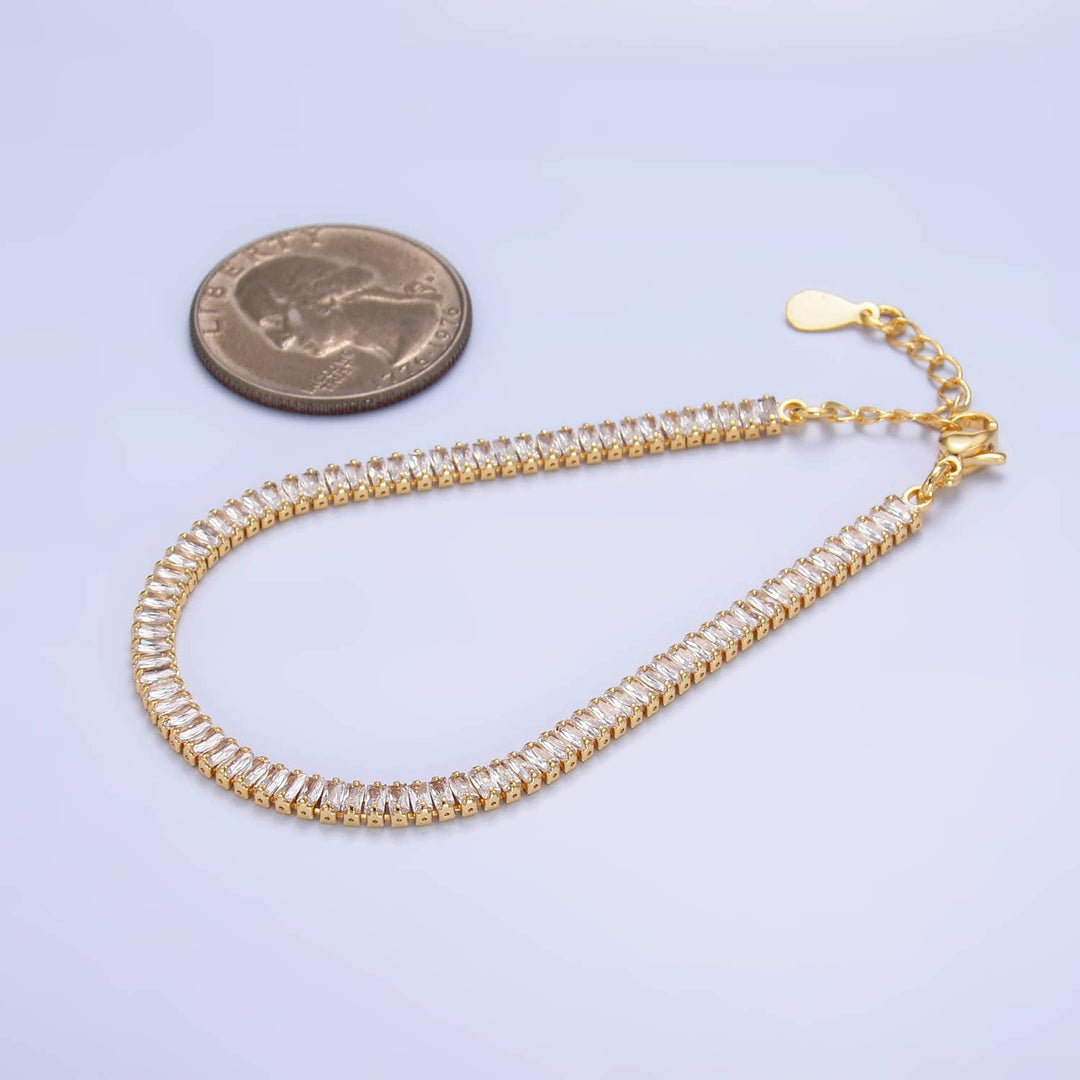 24K Gold Filled Cubic Zirconia Baguette Cut Tennis Bracelet