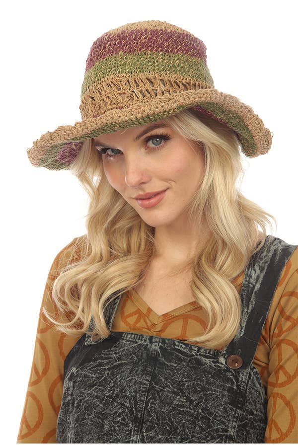 Striped Hemp Hat w/ Wire Brim
