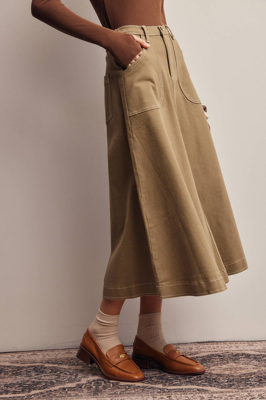 Contrast Stitch Utility Maxi Skirt