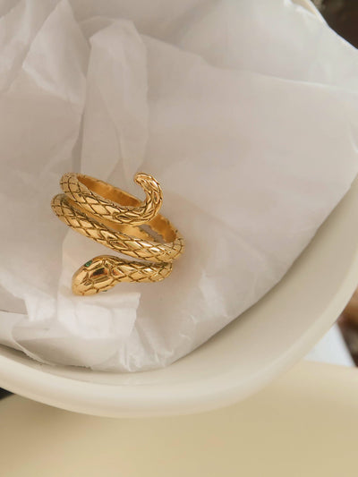 Furano Studio 18k gold plated curved snake ring; chunky gold ring - Simple Good