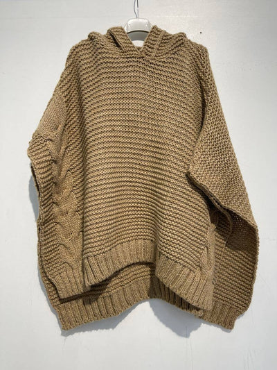 Alpaca Blend Hooded Knit Poncho