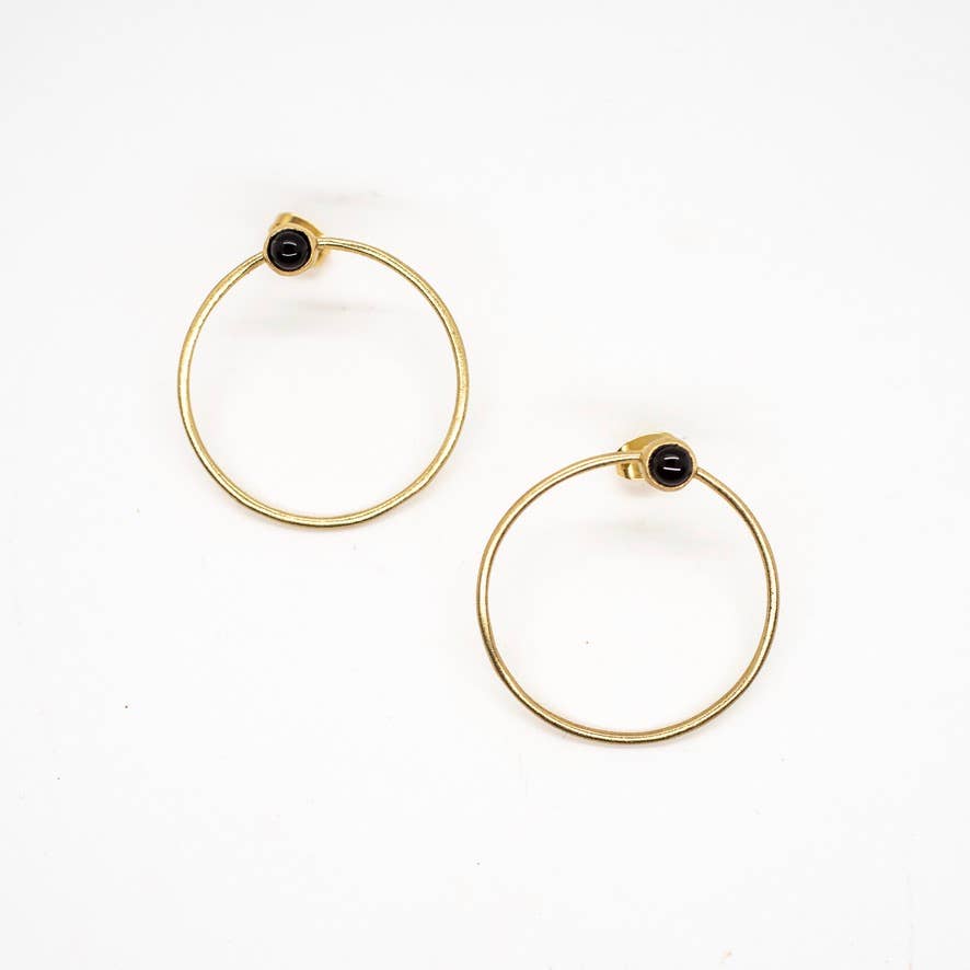 Baizaar Full Circle Stud Earring - Turquoise, Moonstone, Black Onyx - Simple Good