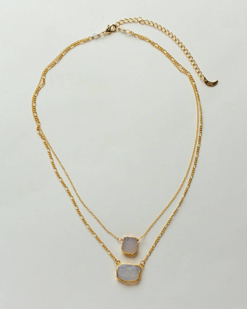 Power of Two Necklace Set - Druzy Quartz & Moonstone