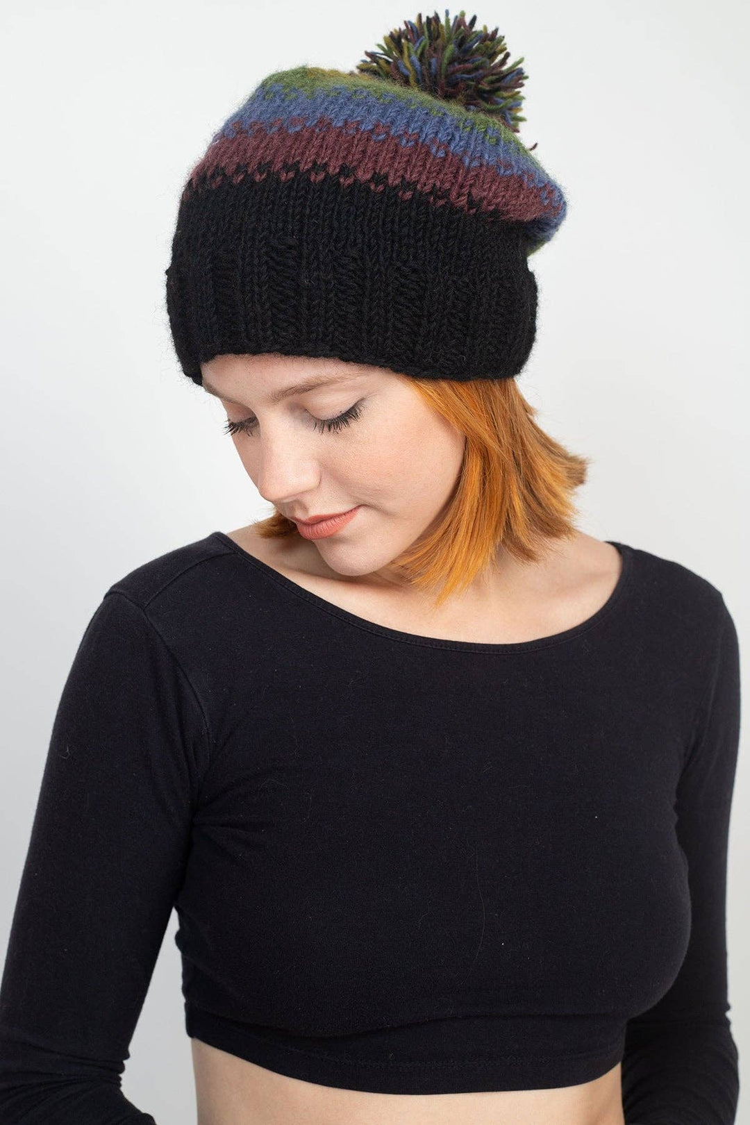 Blurred Lines Handmade Wool Knit Pompom Beanie