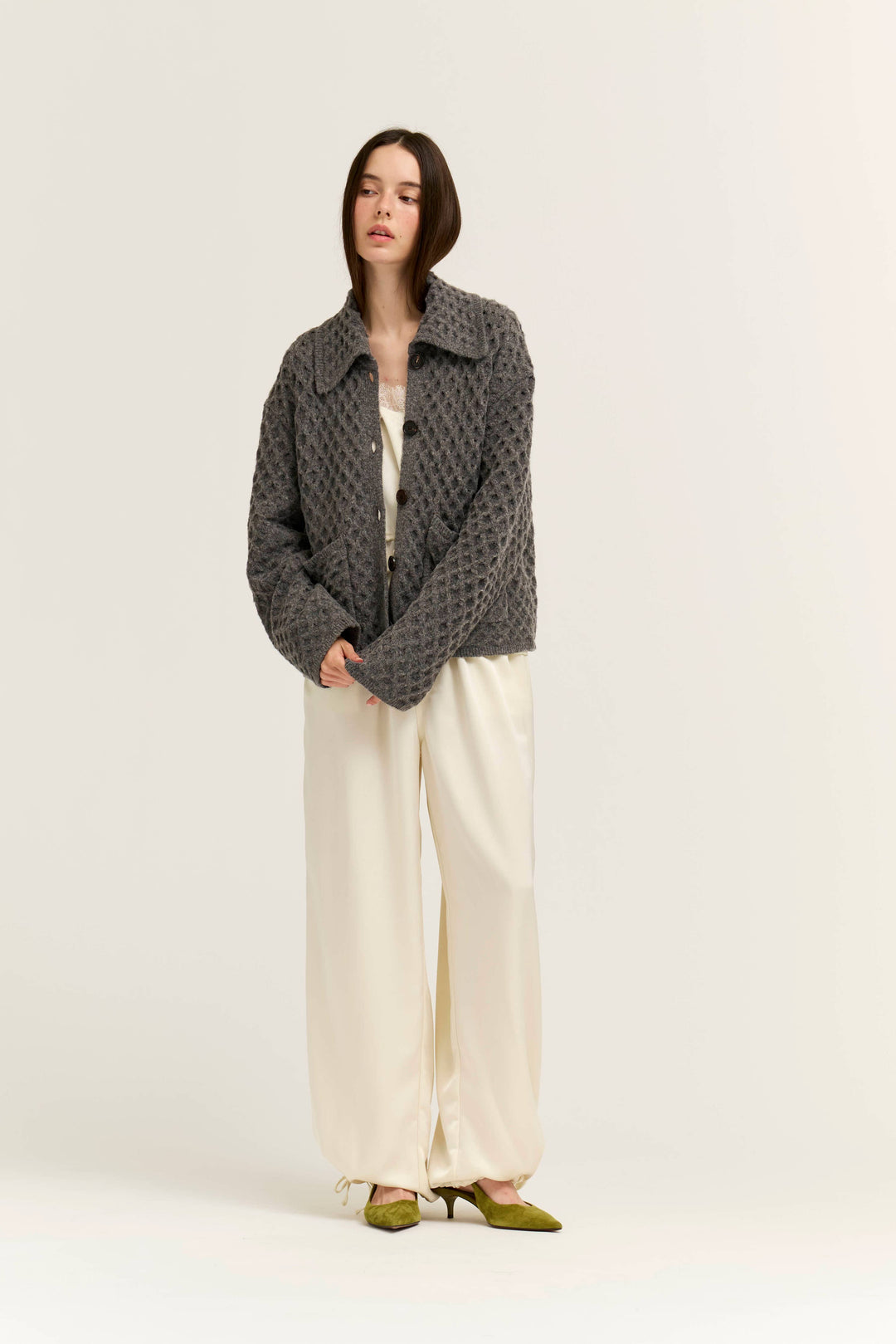 Textured Knit Sailor Collar Cardigan