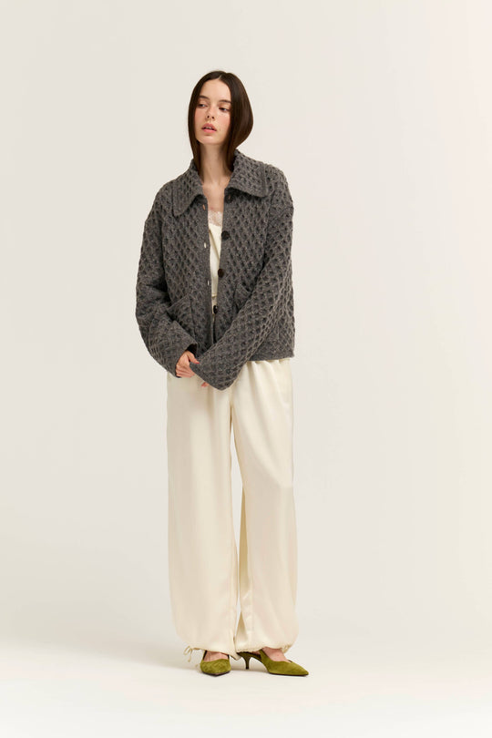 Textured Knit Sailor Collar Cardigan