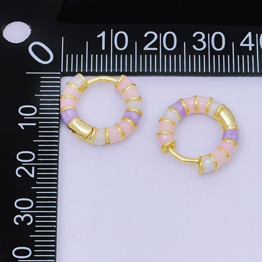 24K Gold Filled 16mm Multicolor Enamel Huggie Earrings