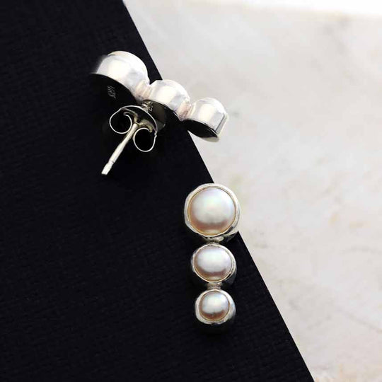 Sterling Silver Three Pearl Post Earrings