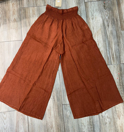Linen Trousers With Elastic Cinched Waist