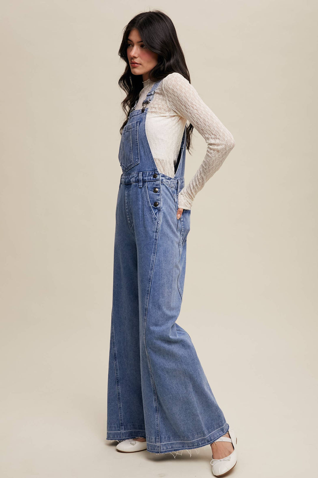 Wide-Leg Denim Overalls