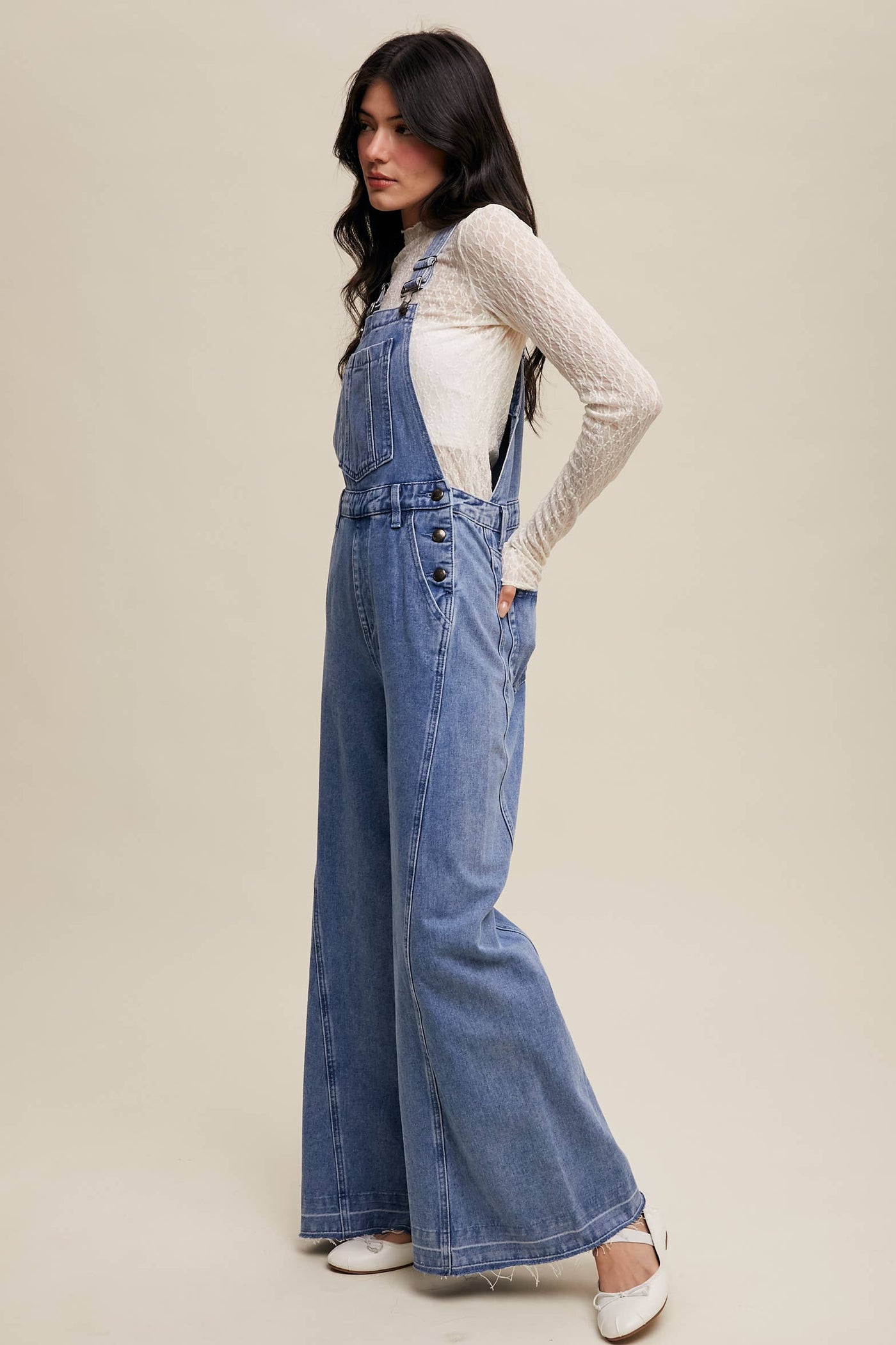 Wide-Leg Denim Overalls