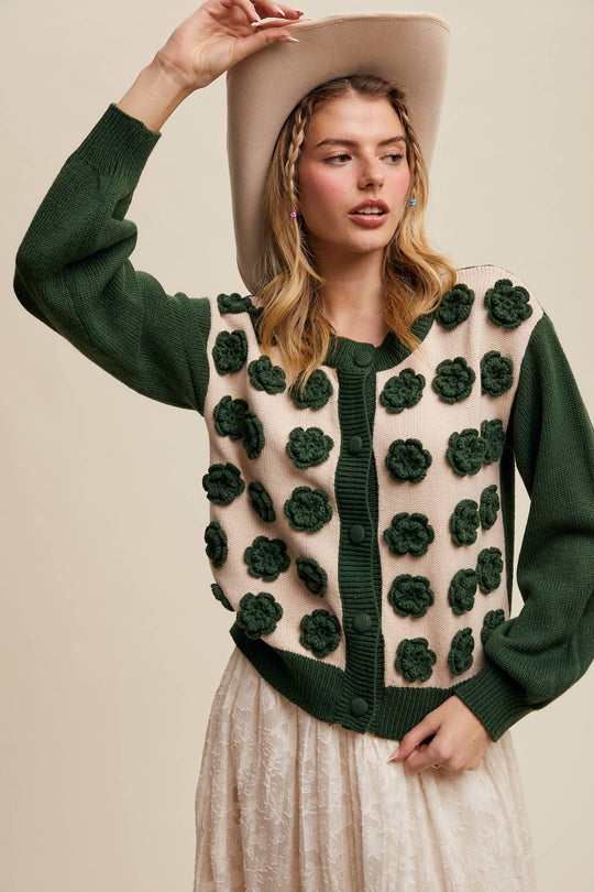 Rose Applique Knit Cardigan