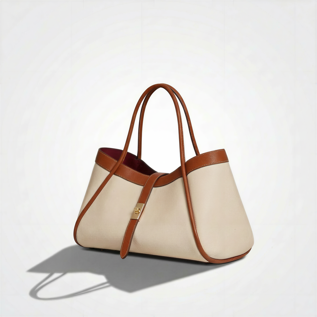 Genuine Leather Bag with Contrast Piping