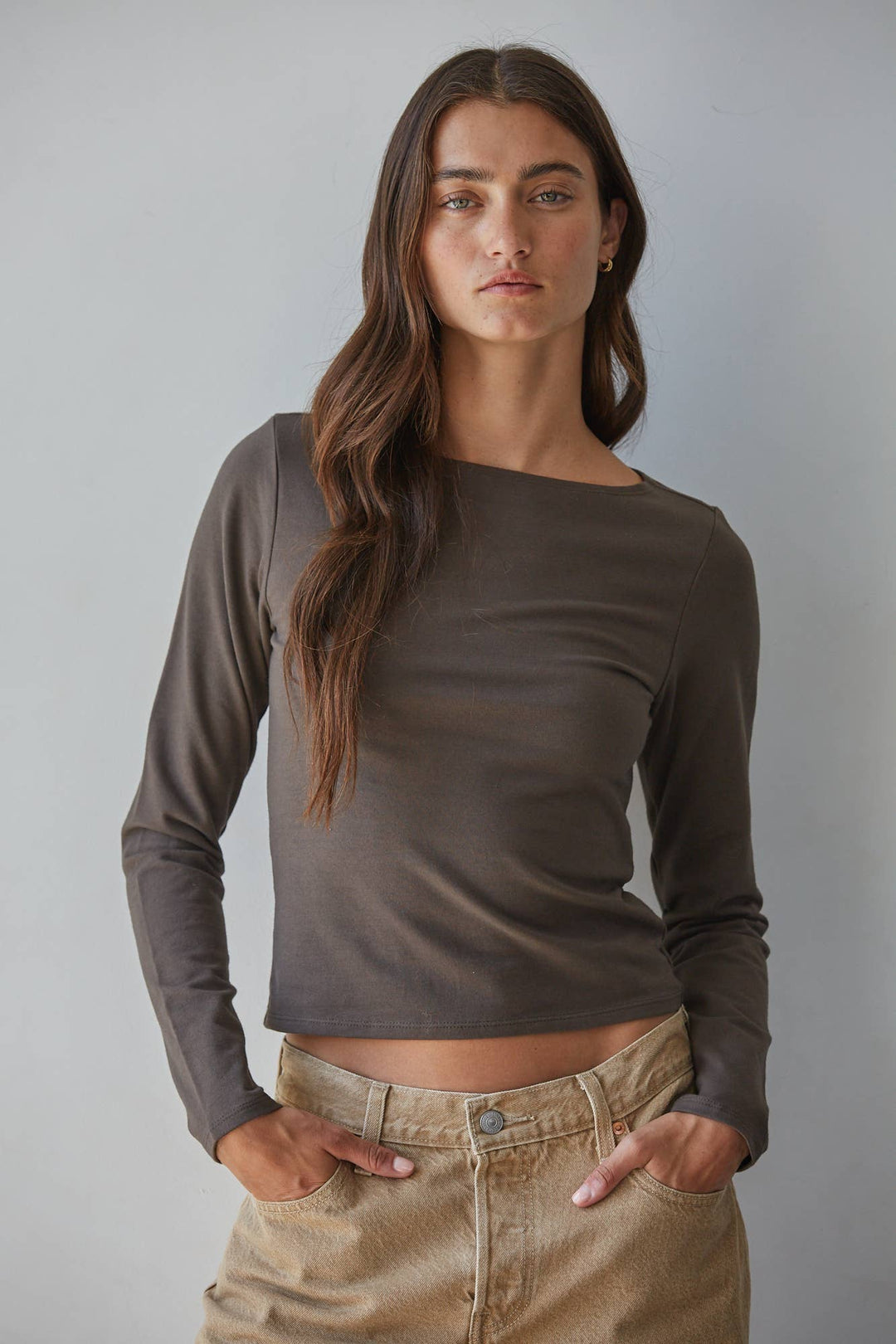 Boat Neck Long Sleeve Top