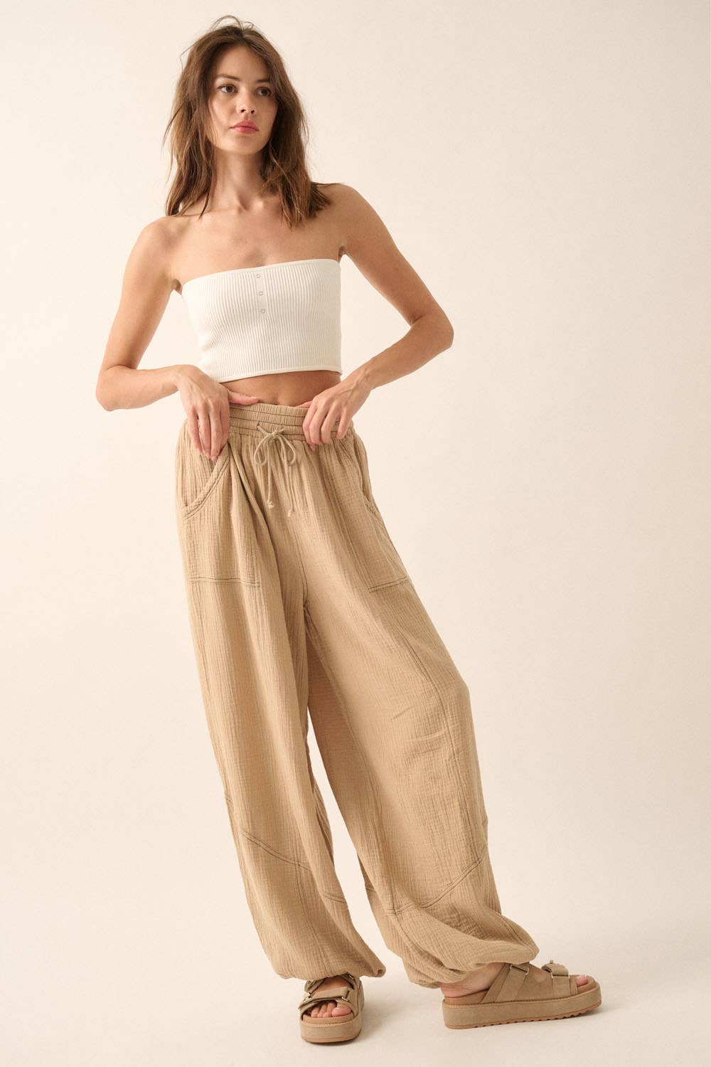 Mineral Washed Crinkle Cotton Parachute Pants