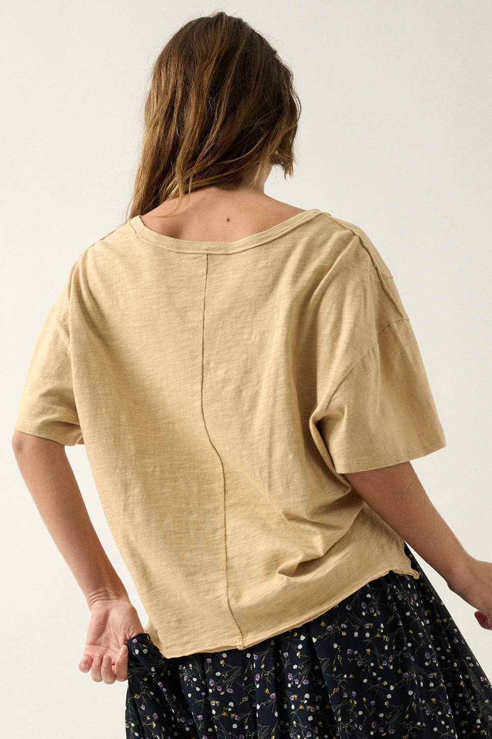 Easy Fit Mineral-Wash Exposed Seam Slub Knit Tee