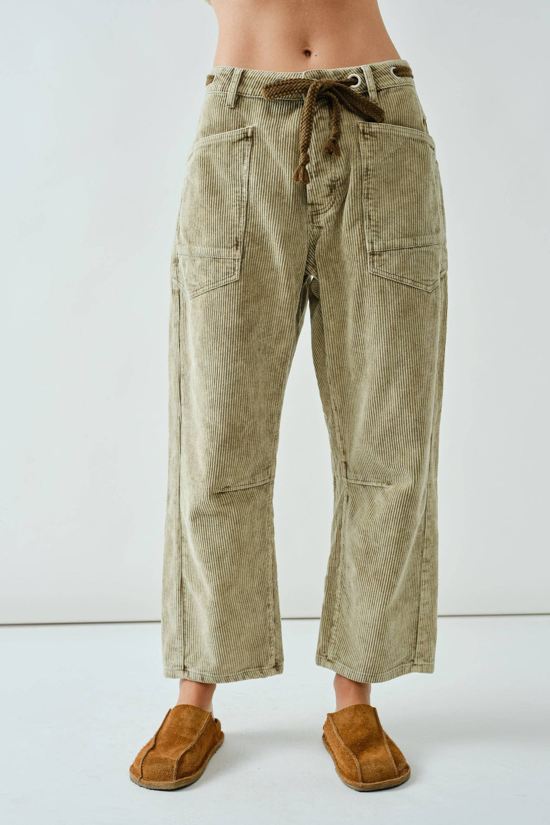Barrel Corduroy Trousers with Braided Belt