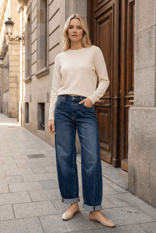 High-Rise Dark Wash Relaxed Barrel Jean