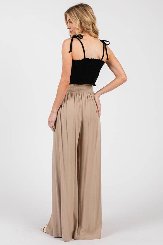 Solid Front Slit Wide Leg Pants