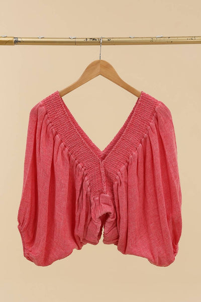 Linen V-Neck Half Sleeve Crop Top