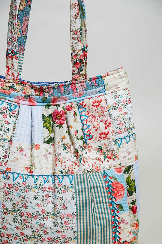 Quilted Patchwork Print Shoulder Tote Bag