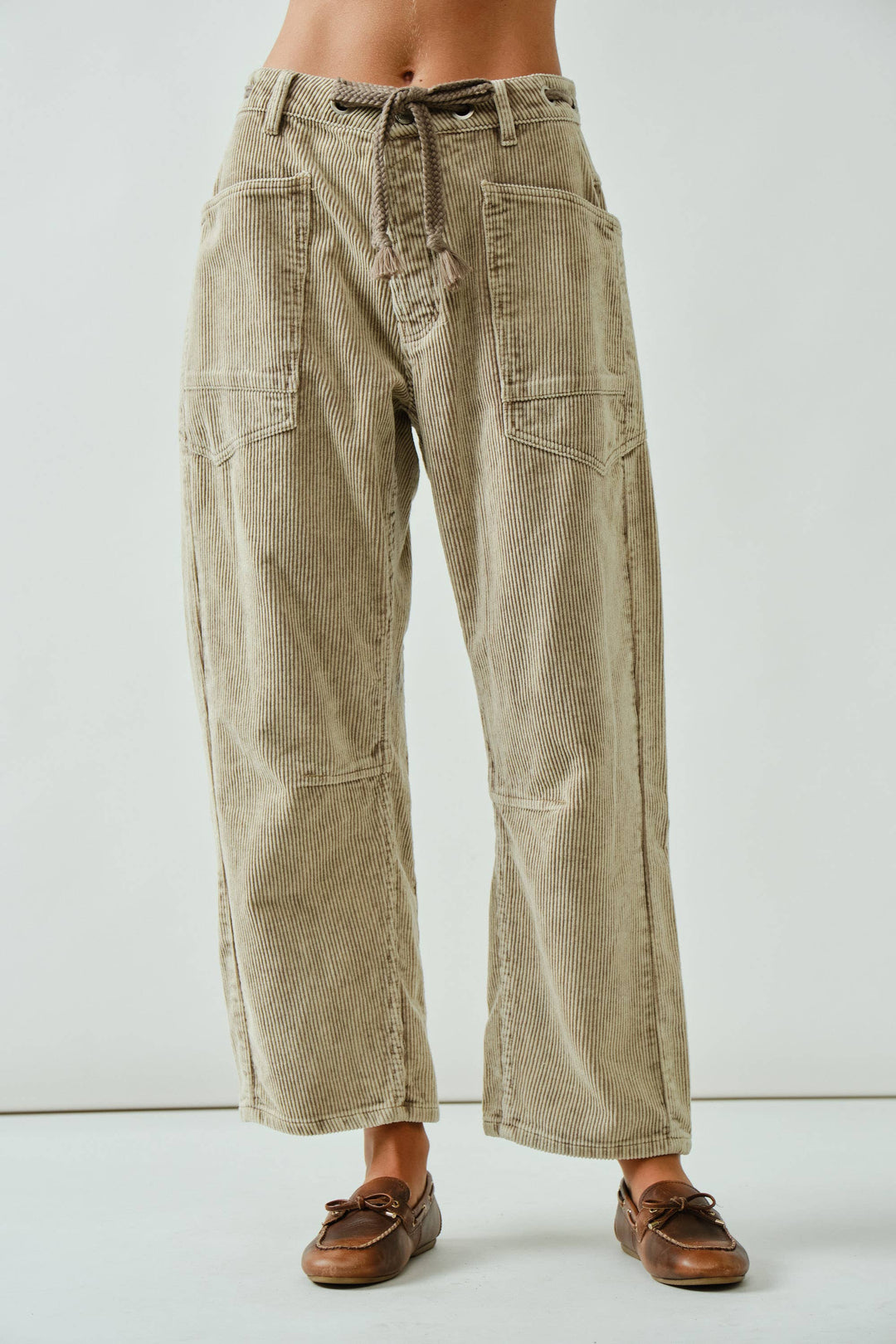 Barrel Corduroy Trousers with Braided Belt
