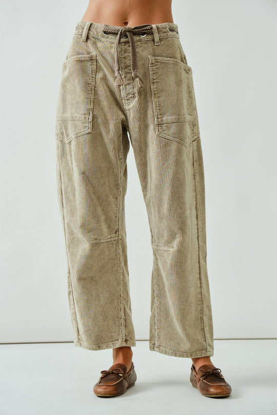 Barrel Corduroy Trousers with Braided Belt
