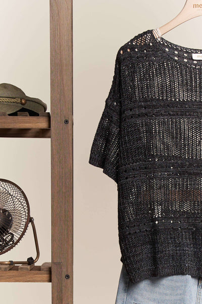 Short Sleeve See Through Knit Cover Up