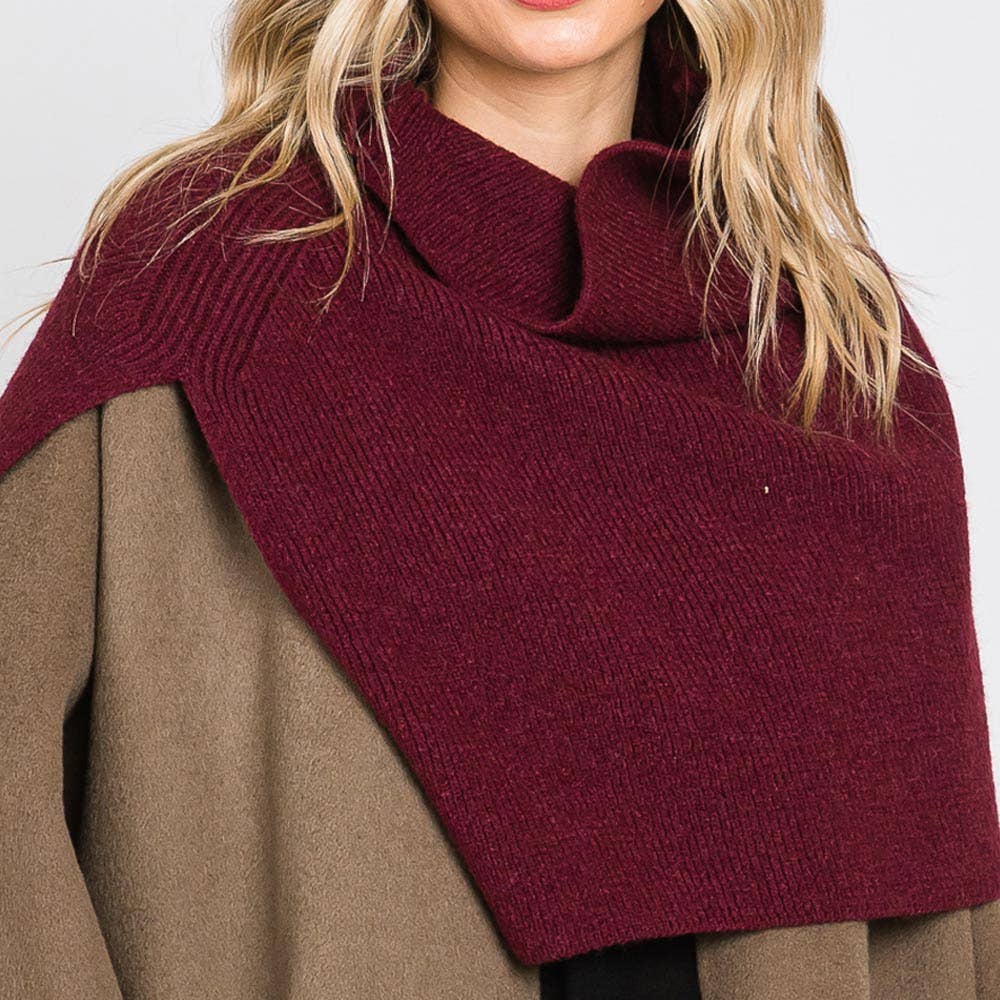 Slit Turtleneck Knit Shawl Scarf