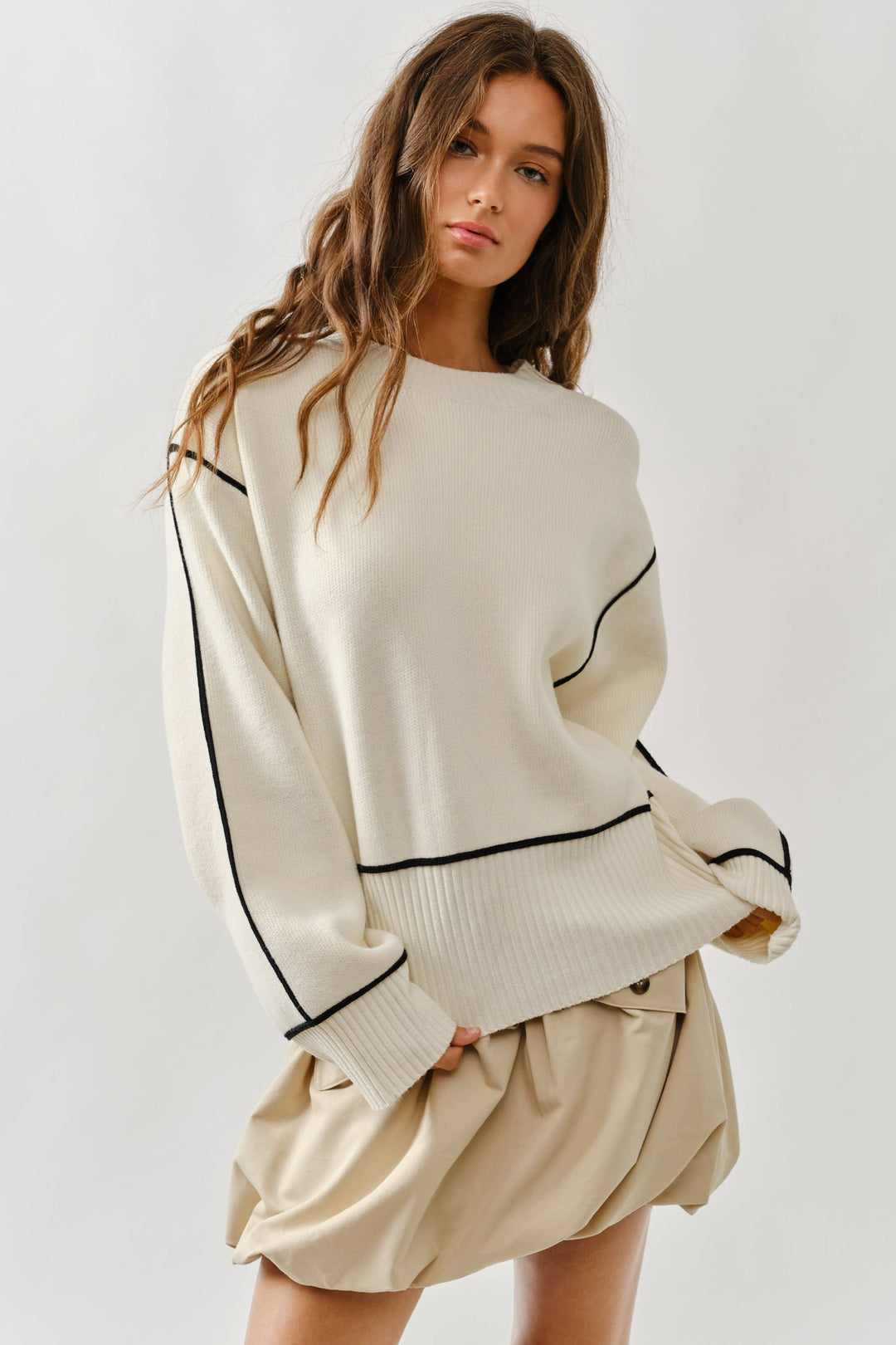 Oversized Contrast Stitch Sweater
