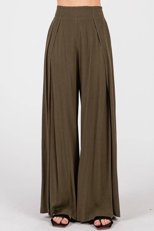 Solid Front Slit Wide Leg Pants