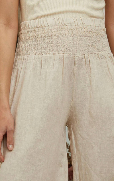 Linen Trousers With Elastic Cinched Waist