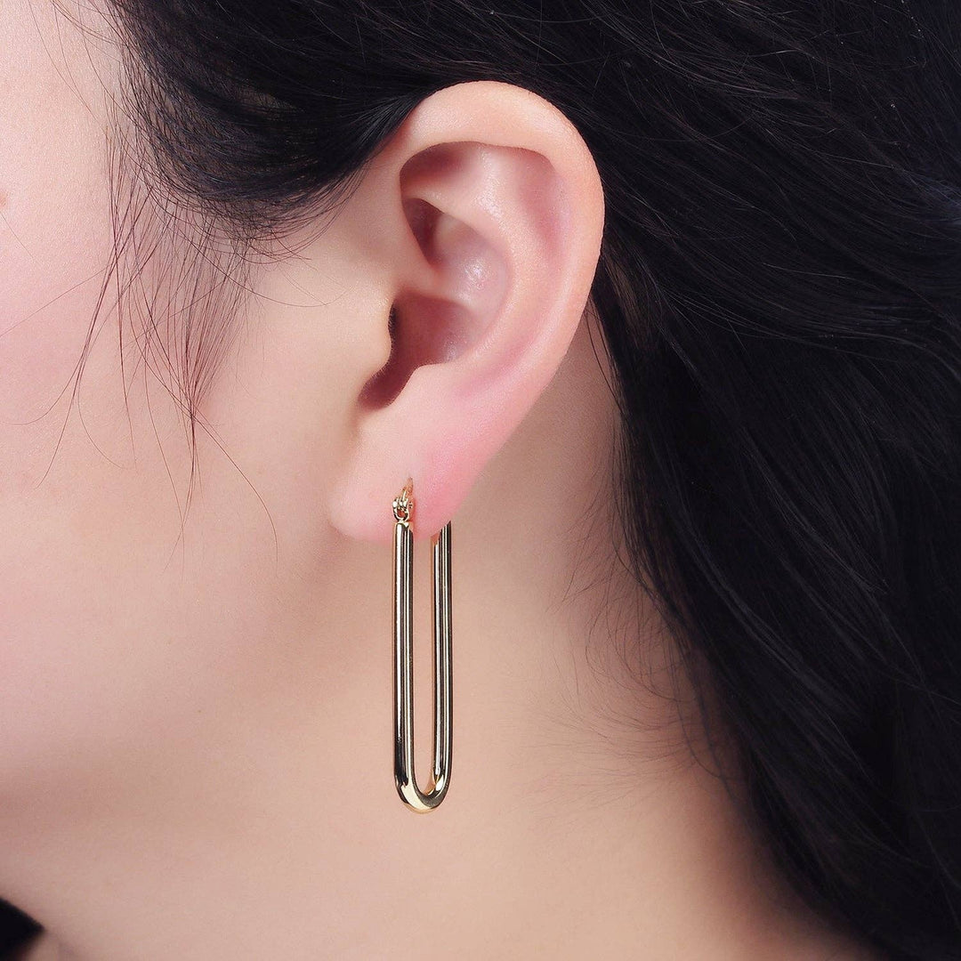 Thin U-Shaped Oblong Latch Earrings