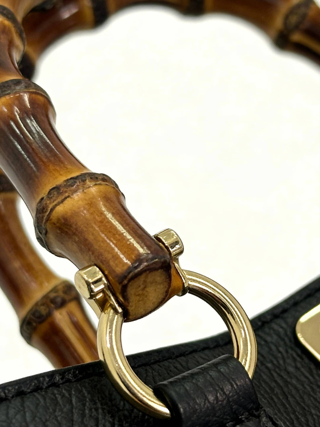 Genuine Burgundy Leather Bag with Natural Bamboo Handles