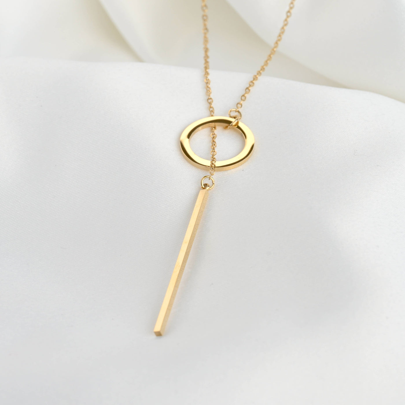 Circle Bar Y Necklace - Geometric Lariat Pendant