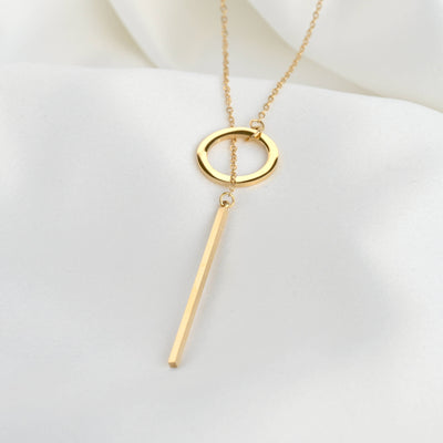 Circle Bar Y Necklace - Geometric Lariat Pendant