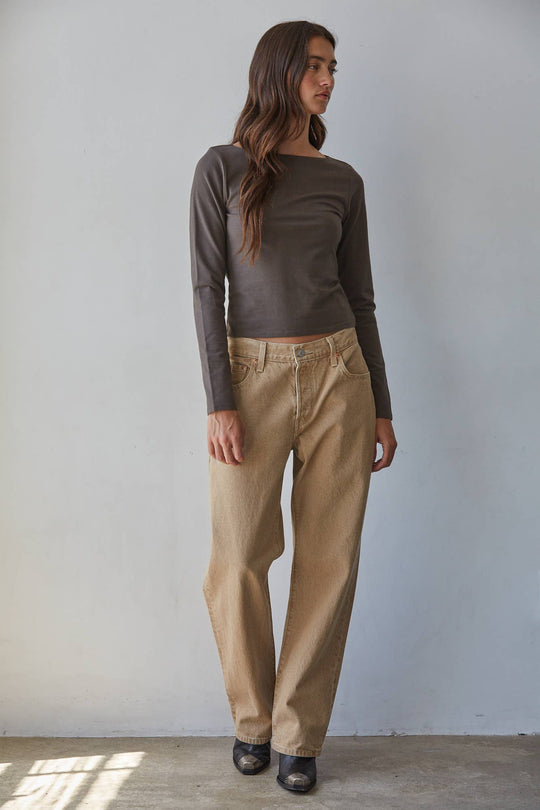 Boat Neck Long Sleeve Top