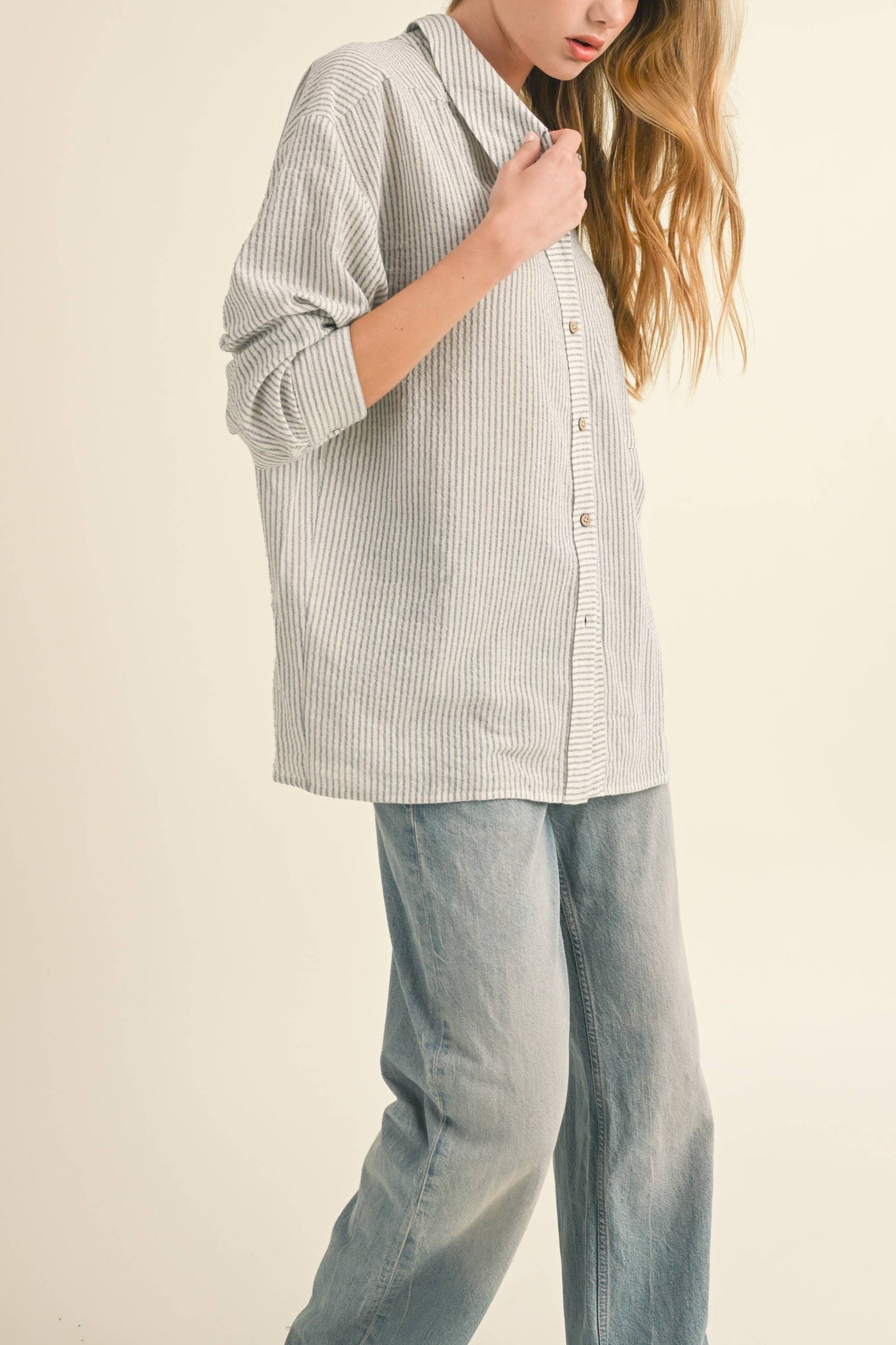 Stripe Gauze Button Down Shirt