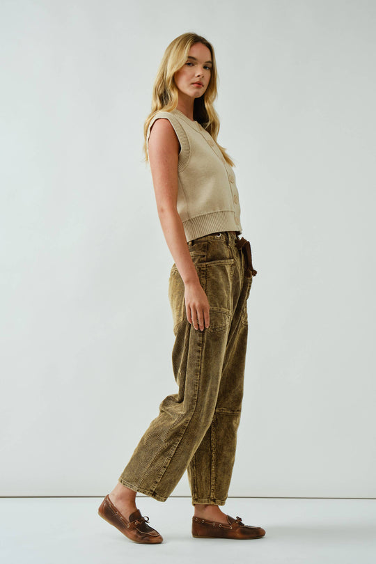 Barrel Corduroy Trousers with Braided Belt