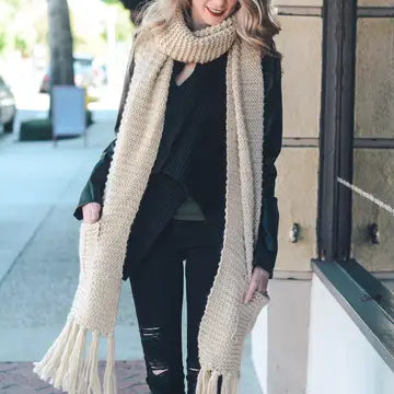 Oversized Two Pocket Tassel Scarf