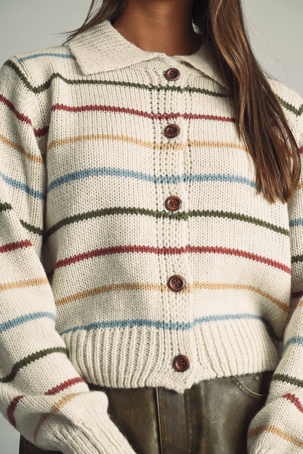 Striped Knit Cardigan Sweater