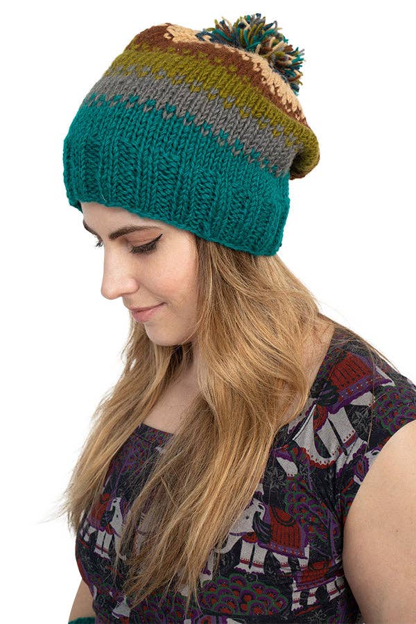 Blurred Lines Handmade Wool Knit Pompom Beanie