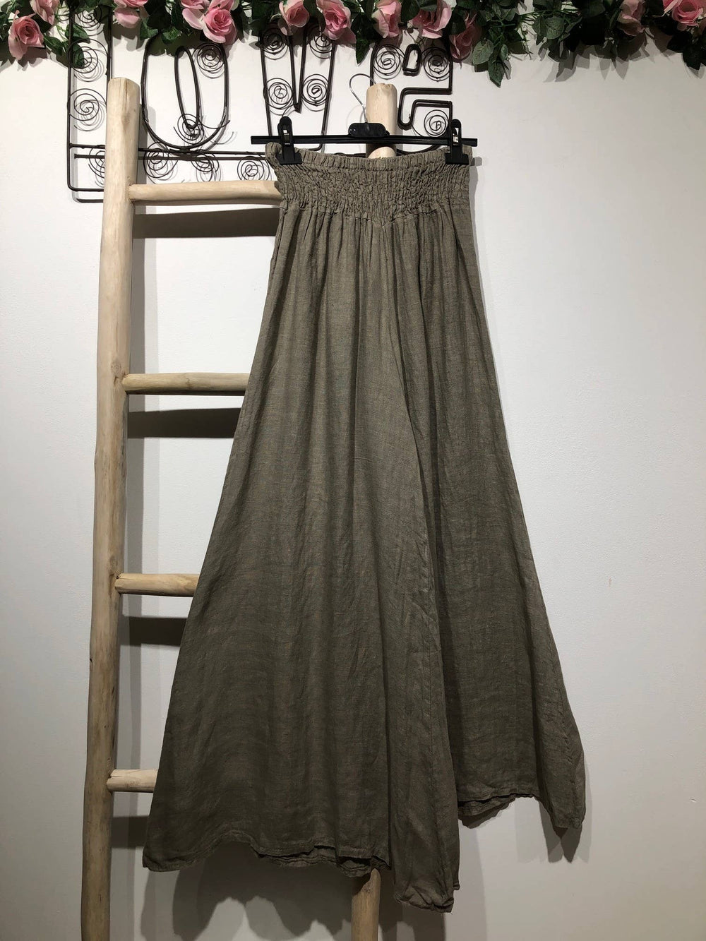 Flared Linen Pants w/ Wide Waistband